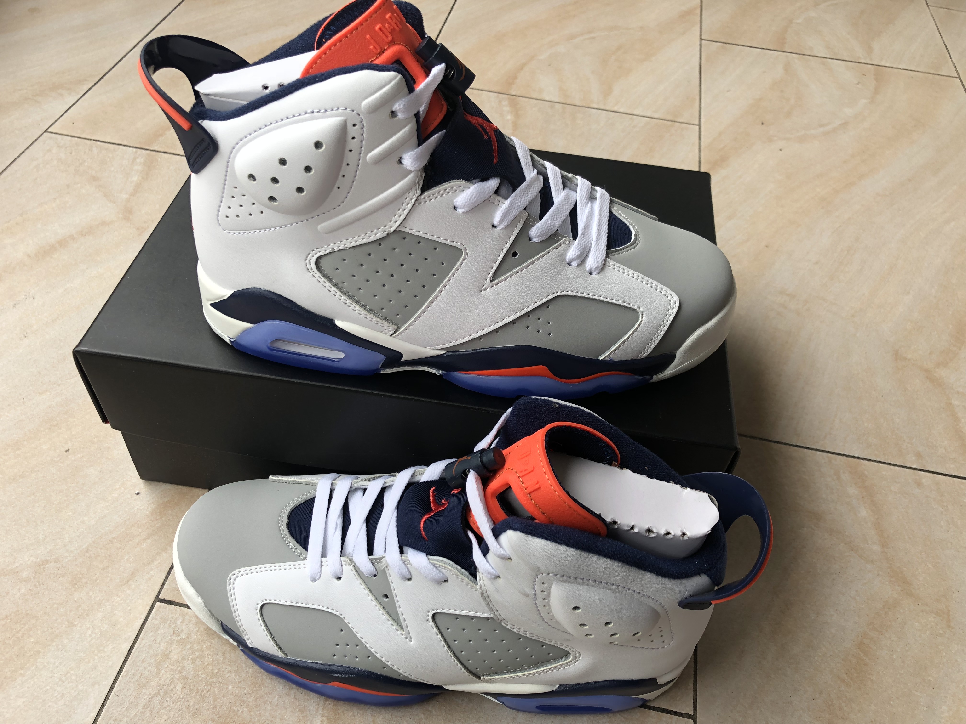 Women Air Jordan 6 Retro Handy Grey White Orange Blue Shoes